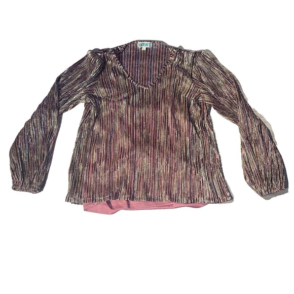 Rockin’ C Tops - Rockin' C Womens Multicolor Metallic Sheer Striped V-Neck Blouse Top Size‎ Small